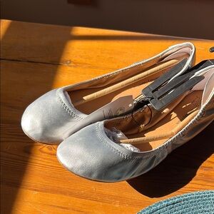 Time and Tru Silver Ballet Flats with Elastic Trim. NEVER WORN!